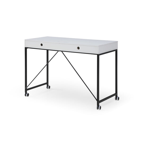 Homeroots 43" White And Black Writing Desk With Two Drawers White,Black  543790
