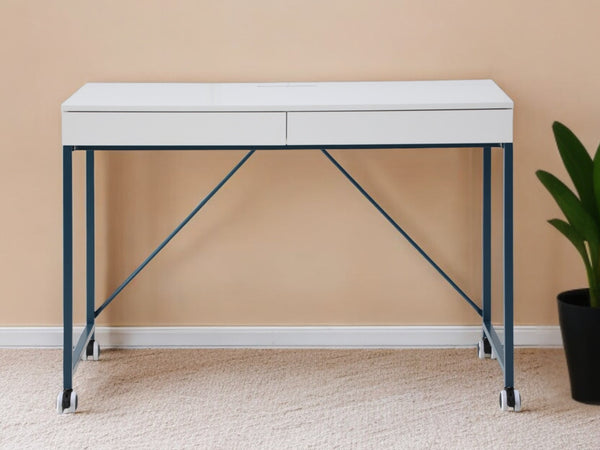 Homeroots 43" White And Navy Blue Writing Desk With Two Drawers White,Navy  543791
