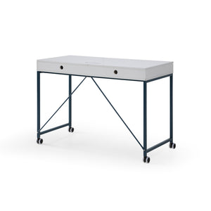 Homeroots 43" White And Navy Blue Writing Desk With Two Drawers White,Navy  543791