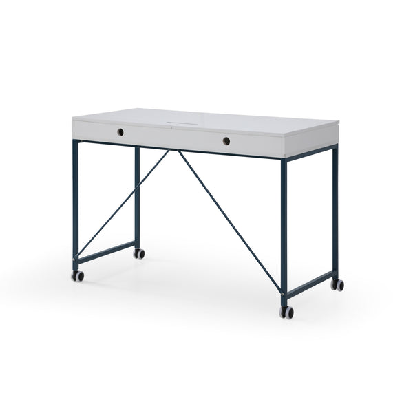 Homeroots 43" White And Navy Blue Writing Desk With Two Drawers White,Navy  543791