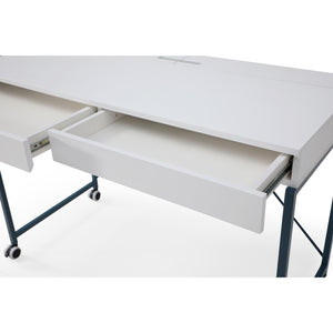 Homeroots 43" White And Navy Blue Writing Desk With Two Drawers White,Navy  543791
