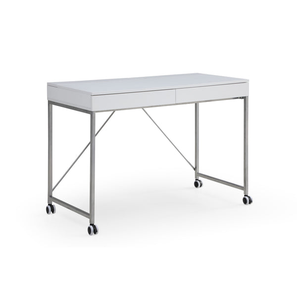 Homeroots 43" White And Silver Writing Desk With Two Drawers White,Silver  543792