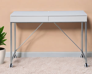 Homeroots 43" White And Silver Writing Desk With Two Drawers White,Silver  543792