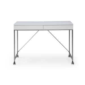 Homeroots 43" White And Silver Writing Desk With Two Drawers White,Silver  543792