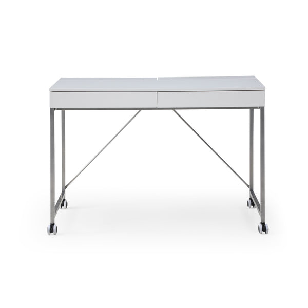 Homeroots 43" White And Silver Writing Desk With Two Drawers White,Silver  543792