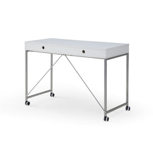 Homeroots 43" White And Silver Writing Desk With Two Drawers White,Silver  543792