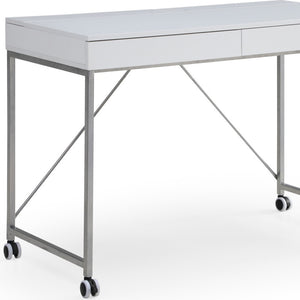 Homeroots 43" White And Silver Writing Desk With Two Drawers White,Silver  543792