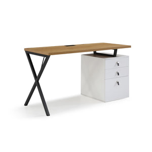 HomeRoots 55" Black Wood and Metal Writing Desk – Stylish, Durable Design with Three Drawers for Organization Natural 543793