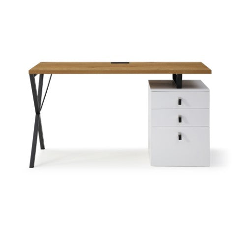 Homeroots 55" Stylish Natural And Black Wood Metal Writing Desk With 3 Drawers For Home Office Or Study Natural  543793