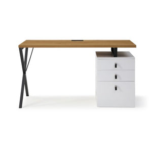 Homeroots 55" Stylish Natural And Black Wood Metal Writing Desk With 3 Drawers For Home Office Or Study Natural  543793