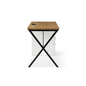 Homeroots 55" Stylish Natural And Black Wood Metal Writing Desk With 3 Drawers For Home Office Or Study Natural  543793