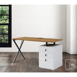 Homeroots 55" Stylish Natural And Black Wood Metal Writing Desk With 3 Drawers For Home Office Or Study Natural  543793