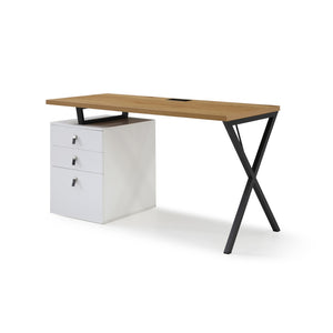 Homeroots 55" Stylish Natural And Black Wood Metal Writing Desk With 3 Drawers For Home Office Or Study Natural  543793