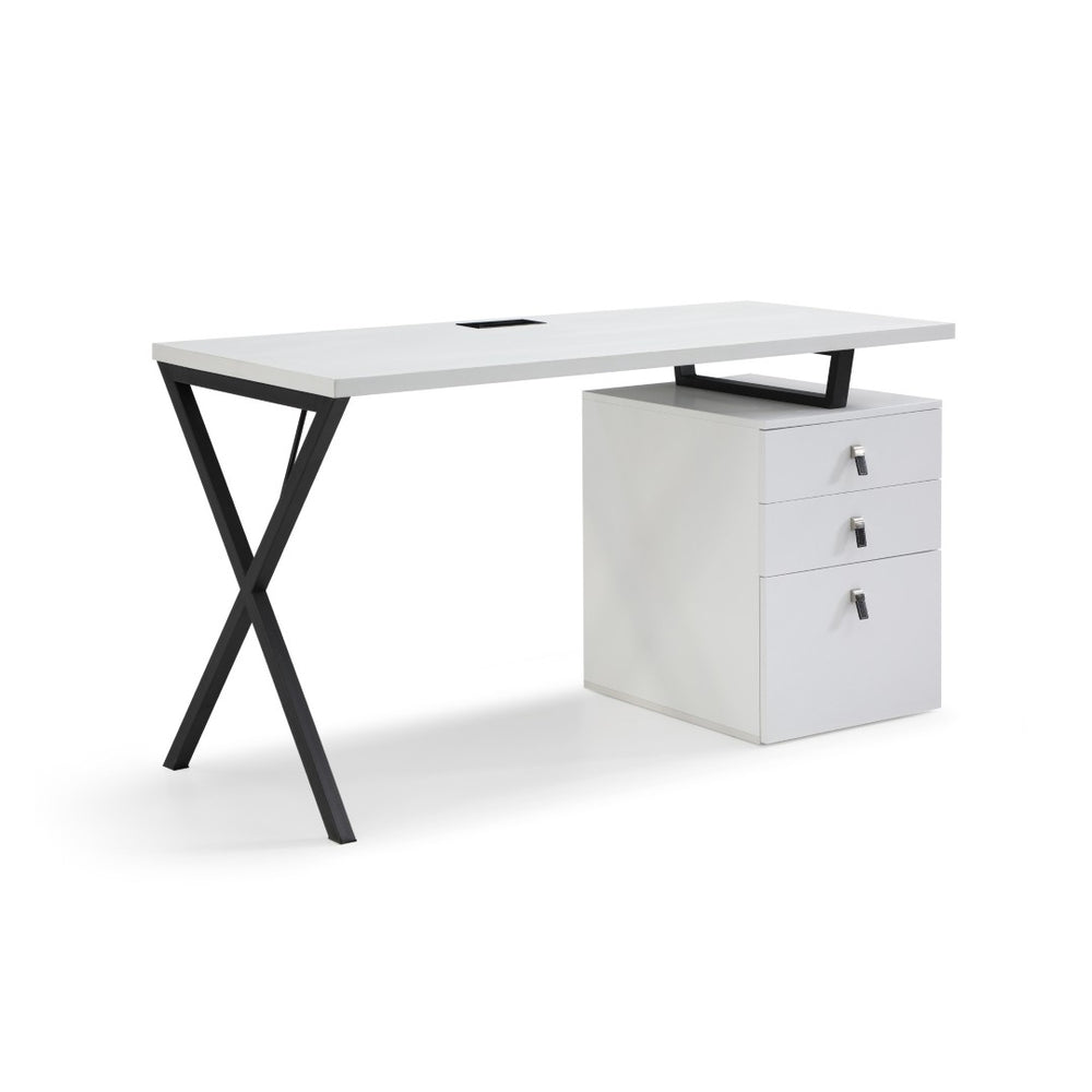 HomeRoots 55" White and Black Wood and Metal Writing Desk with 3 Drawers for Stylish Home Office Setup 543794