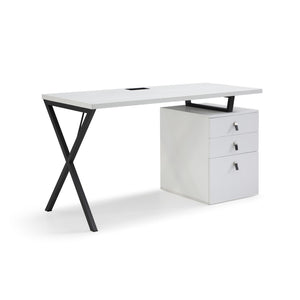 HomeRoots 55" White and Black Wood and Metal Writing Desk with 3 Drawers for Stylish Home Office Setup 543794