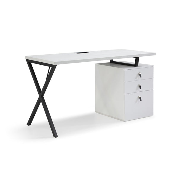 HomeRoots 55" White and Black Wood and Metal Writing Desk with 3 Drawers for Stylish Home Office Setup 543794