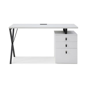 HomeRoots 55" White and Black Wood and Metal Writing Desk with 3 Drawers for Stylish Home Office Setup 543794