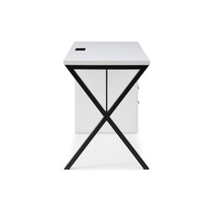 HomeRoots 55" White and Black Wood and Metal Writing Desk with 3 Drawers for Stylish Home Office Setup 543794