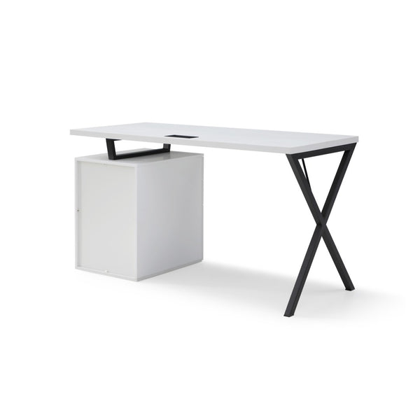 HomeRoots 55" White and Black Wood and Metal Writing Desk with 3 Drawers for Stylish Home Office Setup 543794