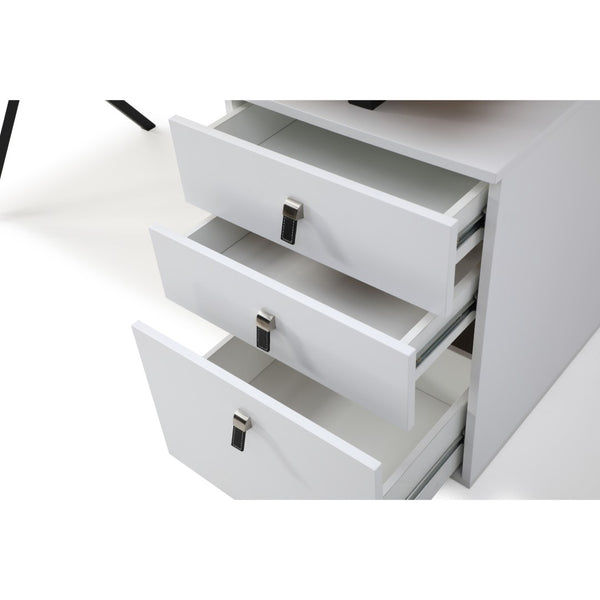 HomeRoots 55" White and Black Wood and Metal Writing Desk with 3 Drawers for Stylish Home Office Setup 543794