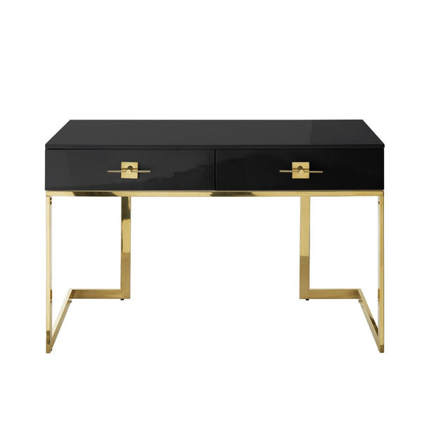 HomeRoots 47" Black and Gold Writing Desk - Stylish Two-Drawer Workstation for Home Office & Living Room Decor 543795