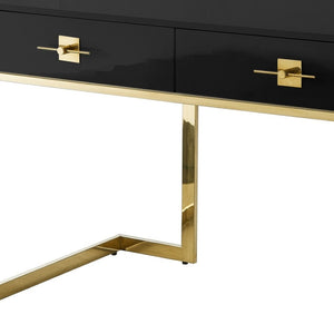 HomeRoots 47" Black and Gold Writing Desk - Stylish Two-Drawer Workstation for Home Office & Living Room Decor 543795