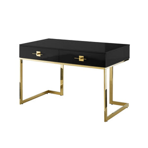 HomeRoots 47" Black and Gold Writing Desk - Stylish Two-Drawer Workstation for Home Office & Living Room Decor 543795