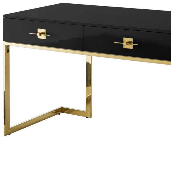 HomeRoots 47" Black and Gold Writing Desk - Stylish Two-Drawer Workstation for Home Office & Living Room Decor 543795