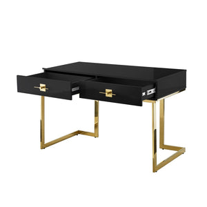 HomeRoots 47" Black and Gold Writing Desk - Stylish Two-Drawer Workstation for Home Office & Living Room Decor 543795