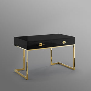 HomeRoots 47" Black and Gold Writing Desk - Stylish Two-Drawer Workstation for Home Office & Living Room Decor 543795