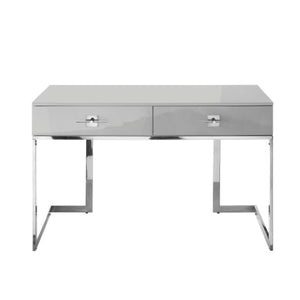 Homeroots 47" Light Gray And Silver Wood And Stainless Steel Writing Desk With 2 Drawers For Stylish Storage Light Grey,Chrome  543796