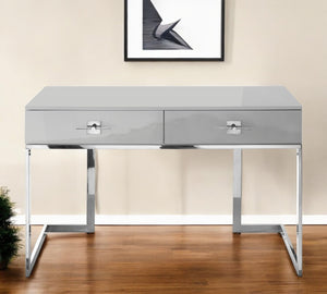 Homeroots 47" Light Gray And Silver Wood And Stainless Steel Writing Desk With 2 Drawers For Stylish Storage Light Grey,Chrome  543796