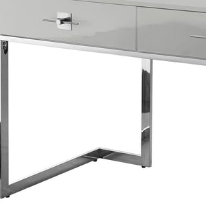 Homeroots 47" Light Gray And Silver Wood And Stainless Steel Writing Desk With 2 Drawers For Stylish Storage Light Grey,Chrome  543796