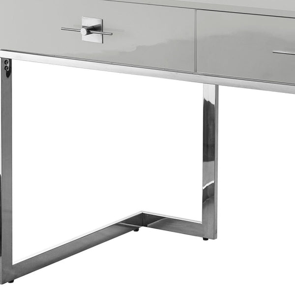 Homeroots 47" Light Gray And Silver Wood And Stainless Steel Writing Desk With 2 Drawers For Stylish Storage Light Grey,Chrome  543796