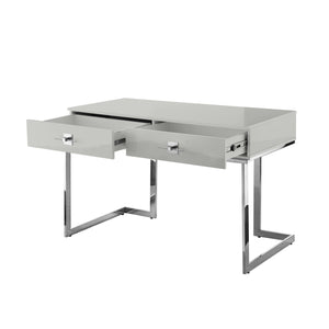 Homeroots 47" Light Gray And Silver Wood And Stainless Steel Writing Desk With 2 Drawers For Stylish Storage Light Grey,Chrome  543796