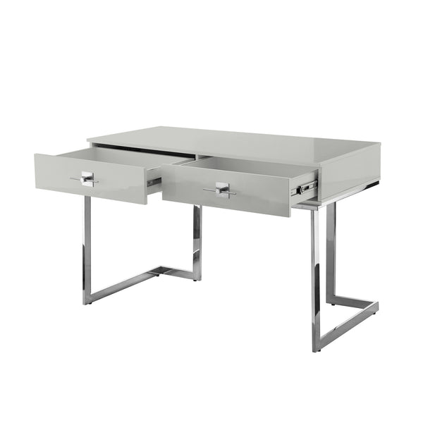 Homeroots 47" Light Gray And Silver Wood And Stainless Steel Writing Desk With 2 Drawers For Stylish Storage Light Grey,Chrome  543796