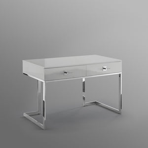 Homeroots 47" Light Gray And Silver Wood And Stainless Steel Writing Desk With 2 Drawers For Stylish Storage Light Grey,Chrome  543796