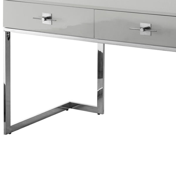 Homeroots 47" Light Gray And Silver Wood And Stainless Steel Writing Desk With 2 Drawers For Stylish Storage Light Grey,Chrome  543796