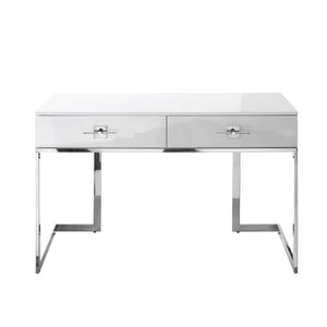 Homeroots 47" White And Silver Writing Desk With Two Drawers White,Chrome  543797