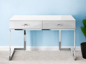 Homeroots 47" White And Silver Writing Desk With Two Drawers White,Chrome  543797