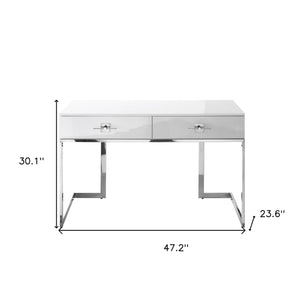 Homeroots 47" White And Silver Writing Desk With Two Drawers White,Chrome  543797