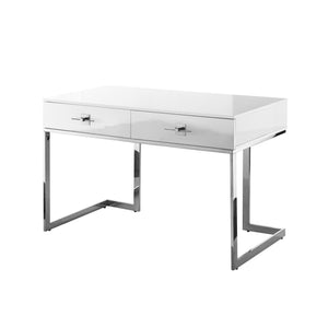 Homeroots 47" White And Silver Writing Desk With Two Drawers White,Chrome  543797