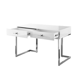 Homeroots 47" White And Silver Writing Desk With Two Drawers White,Chrome  543797