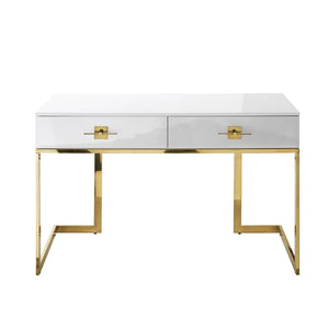 Homeroots 47" White And Gold Writing Desk With Two Drawers White,Gold  543798