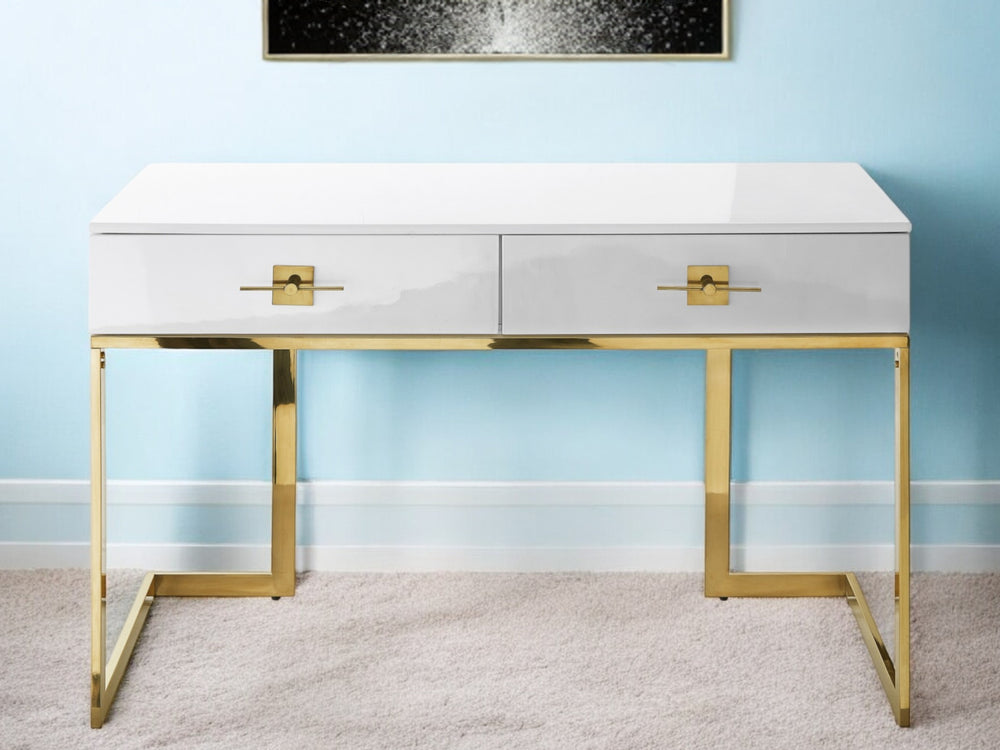 Homeroots 47" White And Gold Writing Desk With Two Drawers White,Gold  543798