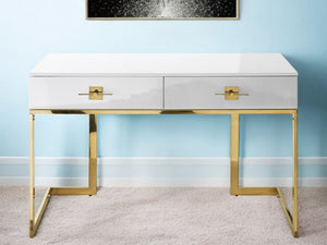 Homeroots 47" White And Gold Writing Desk With Two Drawers White,Gold  543798