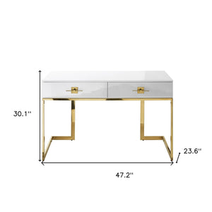 Homeroots 47" White And Gold Writing Desk With Two Drawers White,Gold  543798