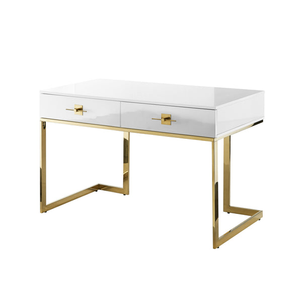 Homeroots 47" White And Gold Writing Desk With Two Drawers White,Gold  543798