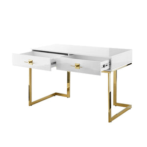 Homeroots 47" White And Gold Writing Desk With Two Drawers White,Gold  543798