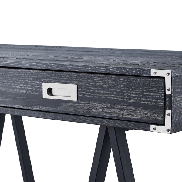 Homeroots 47" Black Writing Desk With Two Drawers Black  543799